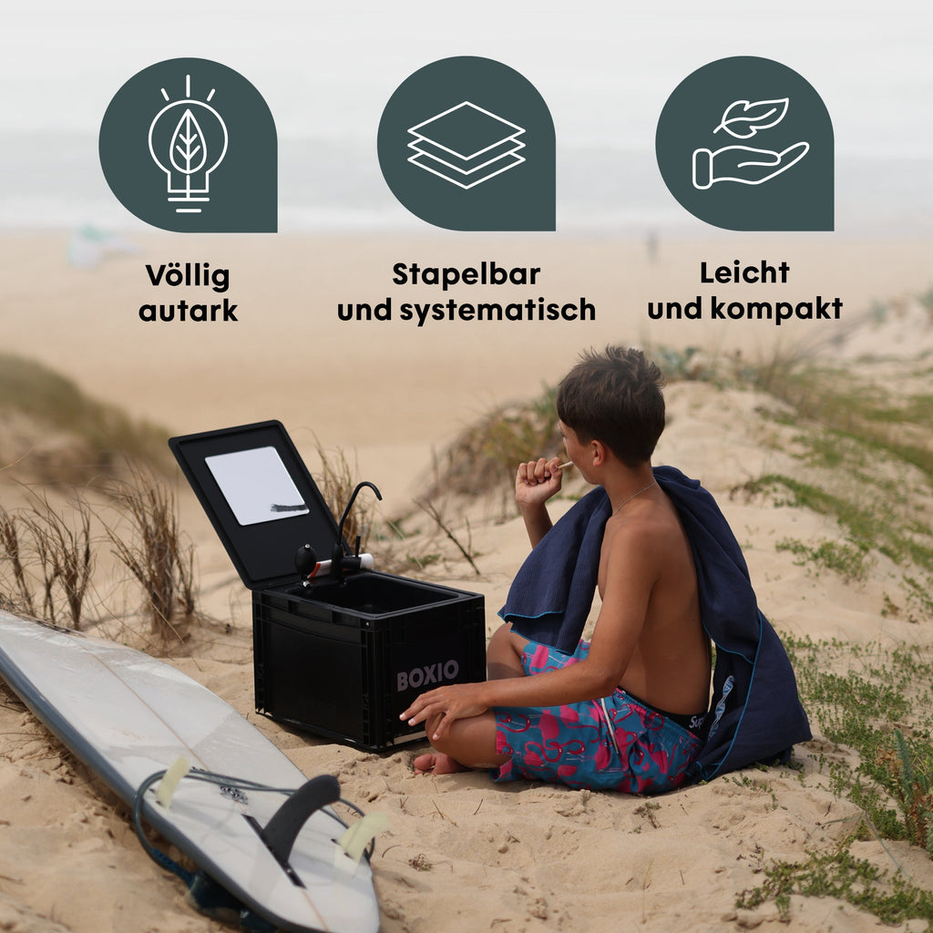 Tragbares Waschbecken für Camping & Vanlife mit Handpumpe | BOXIO