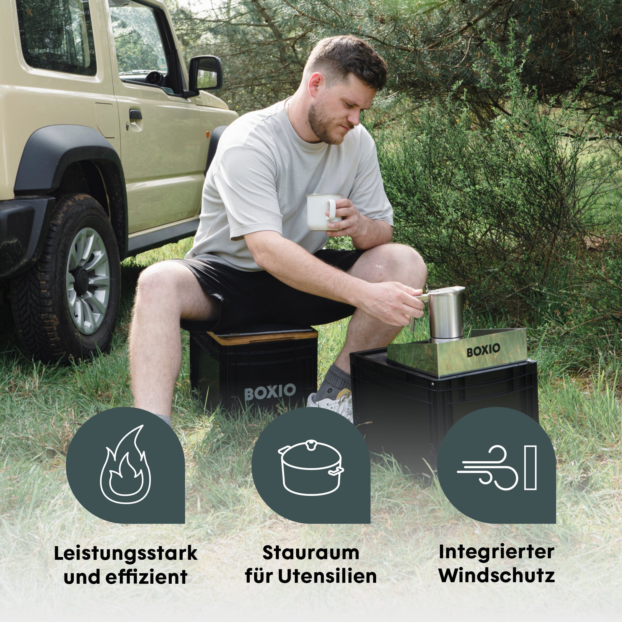 BOXIO COOK PLUS | Mobiler Gaskocher mit Topfset